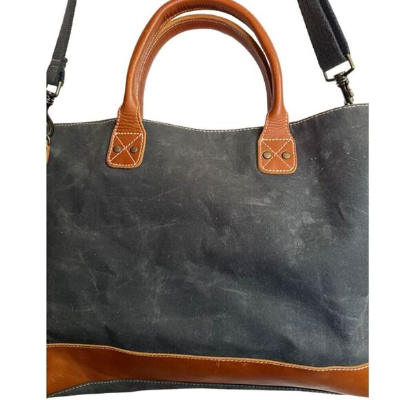 Canvas and Leather Large Rustic Distressed Style Charcoal Gray Tote - Picture 5 of 9
